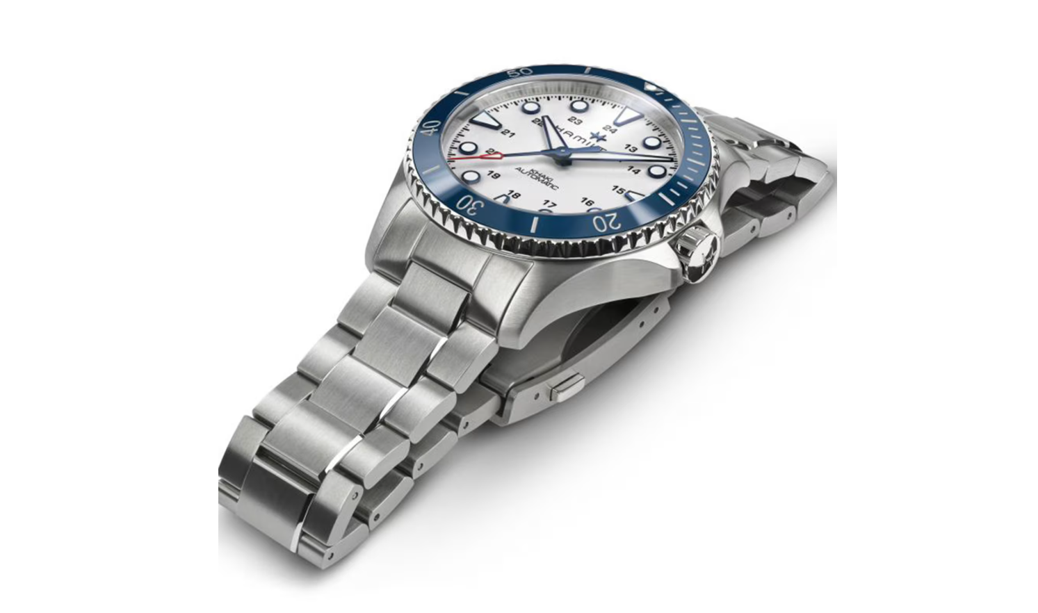 HMLT  Khaki Navy Scuba Auto Silver Dial Stainless Steel Bracelet 43mm