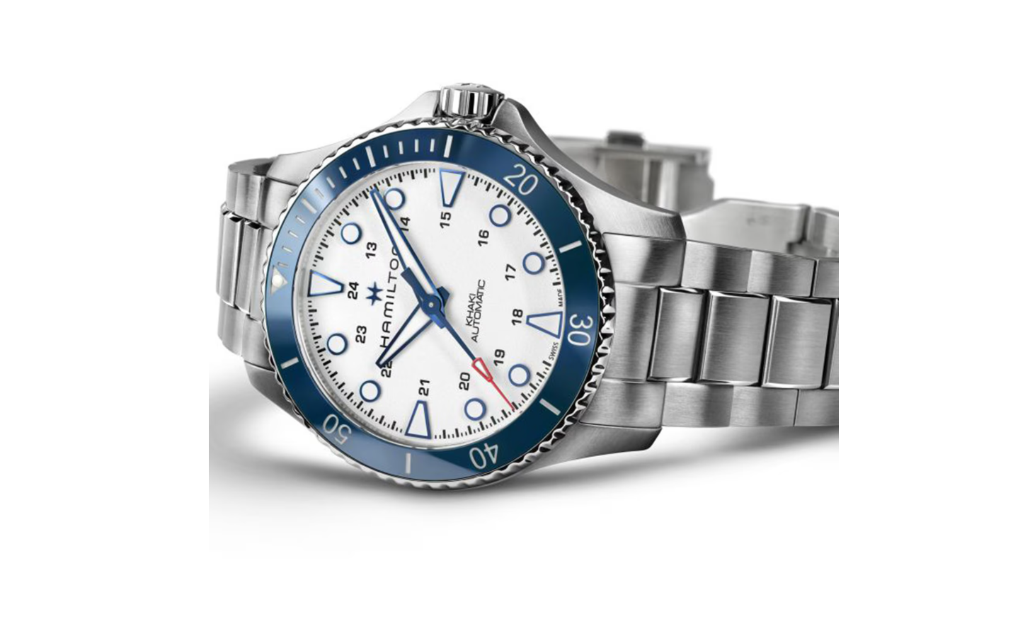 HMLT  Khaki Navy Scuba Auto Silver Dial Stainless Steel Bracelet 43mm