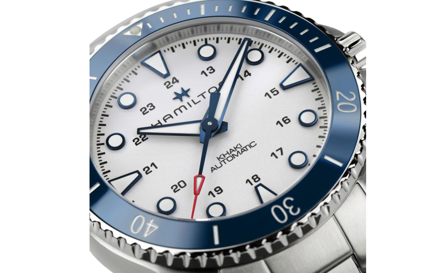 HMLT  Khaki Navy Scuba Auto Silver Dial Stainless Steel Bracelet 43mm