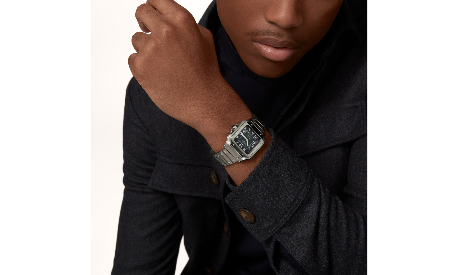 Santos de CRT Watch, Medium Model, Steel, Automatic, Interchangeable Leather Strap