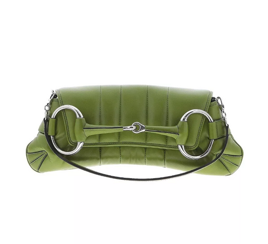 GC Horsebit Chain Medium Shoulder Bag Green Pistachio Leather Clutch Purse