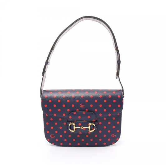 GC Horsebit 1955 Shoulder Bag 602204 Leather Navy Red Used Women GHW