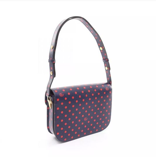 GC Horsebit 1955 Shoulder Bag 602204 Leather Navy Red Used Women GHW