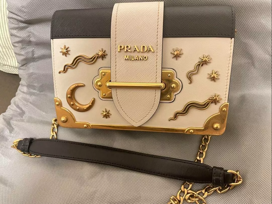 PDA Cahier Crossbody Bag White & Black Embellished Leather W/Authentication