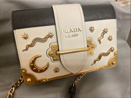 PDA Cahier Crossbody Bag White & Black Embellished Leather W/Authentication