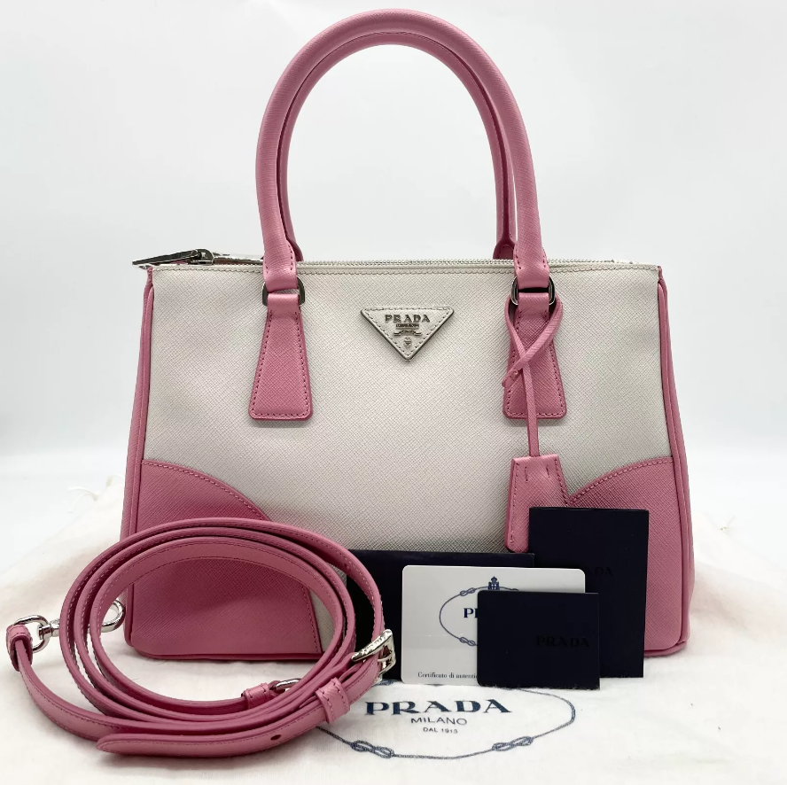 PDA Galleria 2way handbag Shoulder bag Leather Triangle Logo Pink White Auth