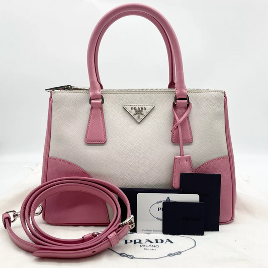 PDA Galleria 2way handbag Shoulder bag Leather Triangle Logo Pink White Auth