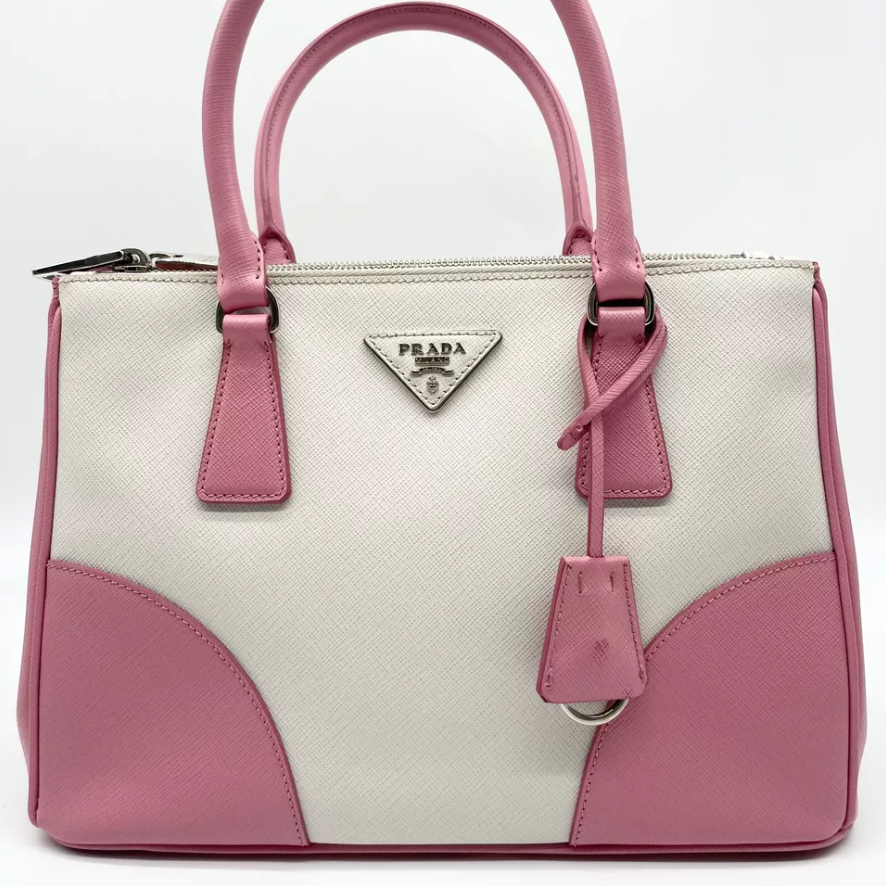 PDA Galleria 2way handbag Shoulder bag Leather Triangle Logo Pink White Auth