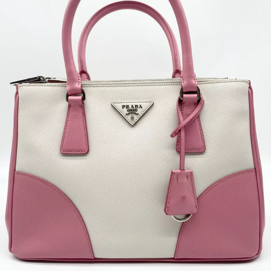PDA Galleria 2way handbag Shoulder bag Leather Triangle Logo Pink White Auth