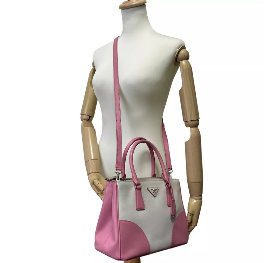 PDA Galleria 2way handbag Shoulder bag Leather Triangle Logo Pink White Auth