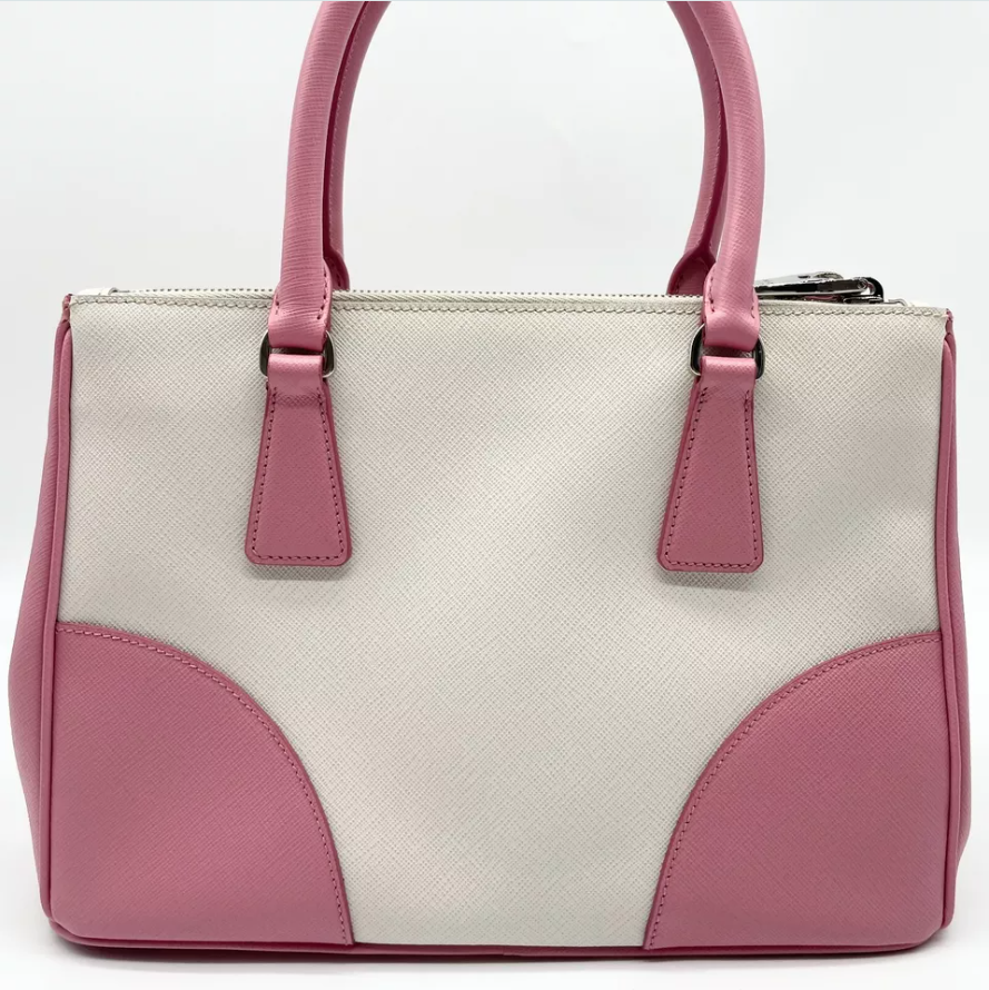 PDA Galleria 2way handbag Shoulder bag Leather Triangle Logo Pink White Auth