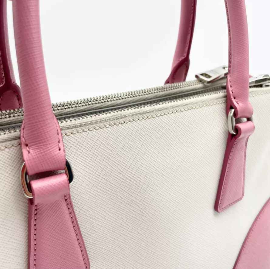 PDA Galleria 2way handbag Shoulder bag Leather Triangle Logo Pink White Auth