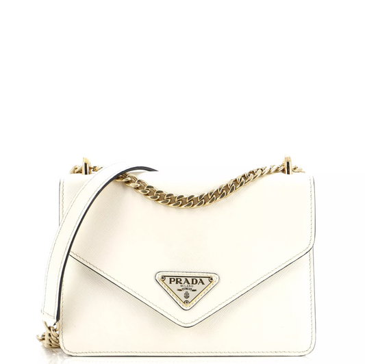 PDA Flip Lock Chain Shoulder Bag Saffiano Leather Small