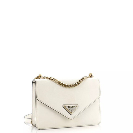 PDA Flip Lock Chain Shoulder Bag Saffiano Leather Small