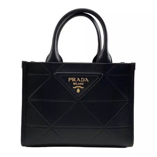 Auth PDA Symbol Stitch Leather Small Bag 1BA396 Black Leather - Handbag
