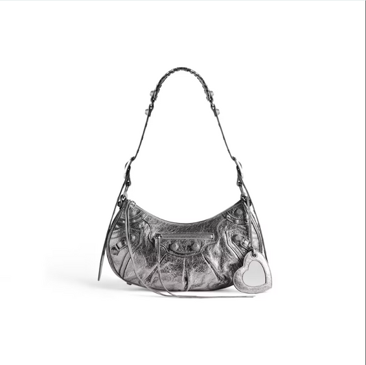 BCG Le Cagole Mini Silver Leather Top Handle And Shoulder Bag New