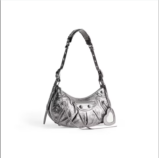 BCG Le Cagole Mini Silver Leather Top Handle And Shoulder Bag New