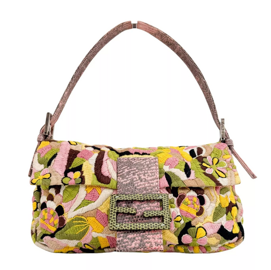 FDI Limited Edition Pink And Green  Embroidered  Baguette