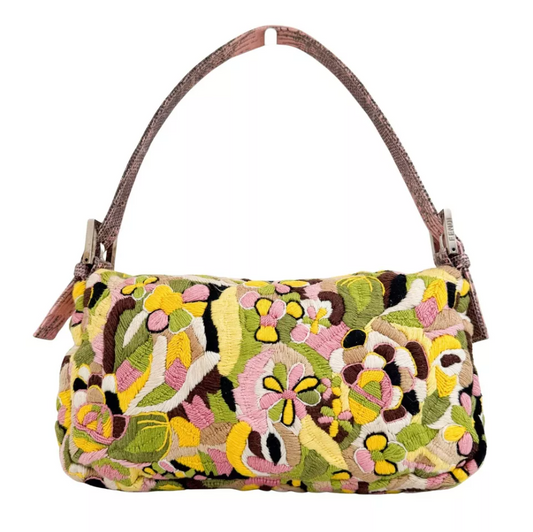 FDI Limited Edition Pink And Green  Embroidered  Baguette