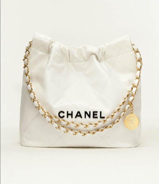 CHL 22 Small Handbag   Calfskin, Gold-Tone & Lacquered Metal  White
