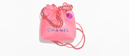 Fall-Winter 2024/25 CHL 22 Mini Handbag   Shiny Calfskin & Rainbow Metal  Coral Pink