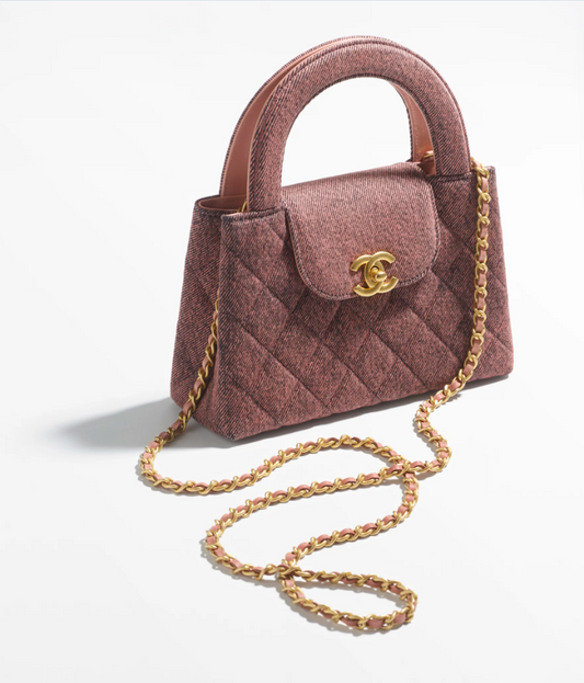 2024/25 Métiers d’art   Mini Shopping Bag   Washed Denim & Gold-Tone Metal  Orange & Black