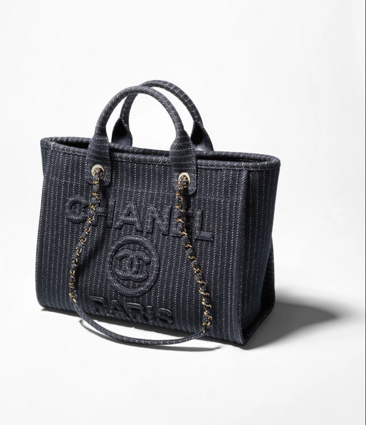 2024/25 Métiers d’art   Shopping Bag   Denim & Gold-Tone Metal  Dark Blue