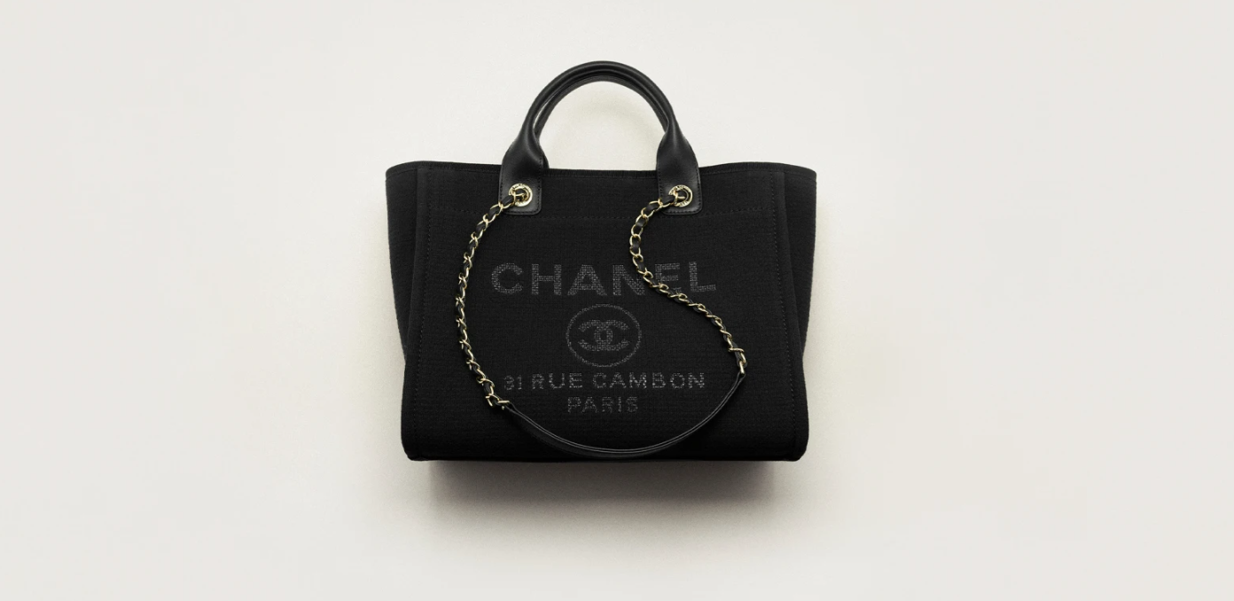 Shopping Bag   Mixed Fibers, Calfskin & Gold-Tone Metal