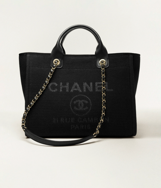 Shopping Bag   Mixed Fibers, Calfskin & Gold-Tone Metal