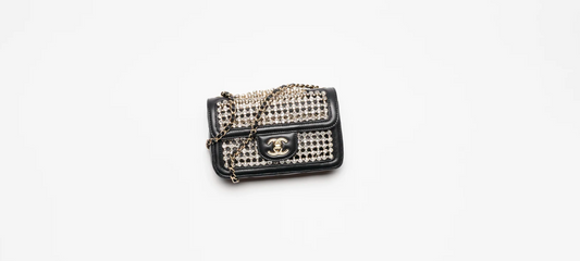 Mini Flap Bag   Lambskin, Strass, Imitation Pearls & Gold-Tone Metal  Black & Crystal