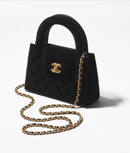 Mini Shopping Bag   Velvet & Gold-Tone Metal