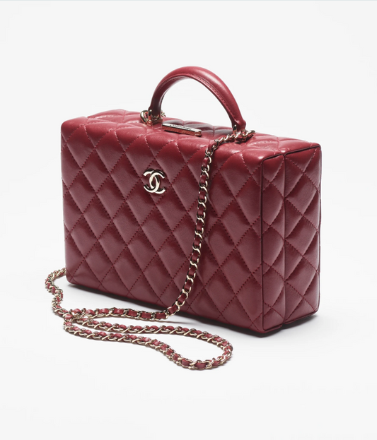 Box bag   Lambskin & Gold-Tone Metal  Burgundy