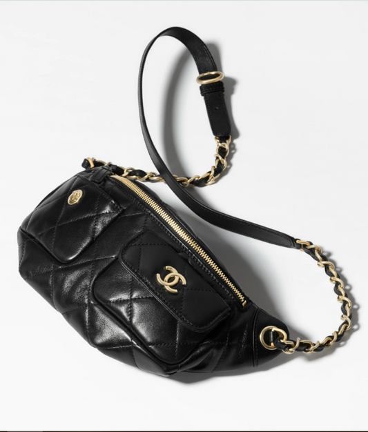Waist Bag   Shiny Calfskin & Gold-Tone Metal