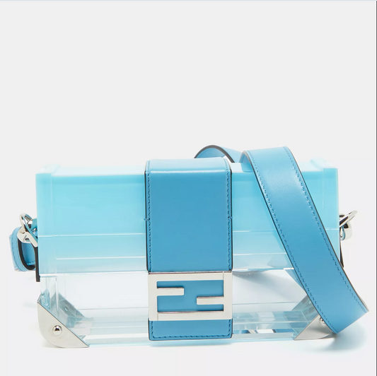 FDI Omber Blue  Plexiglass And Leather Mini Trunk Baguette