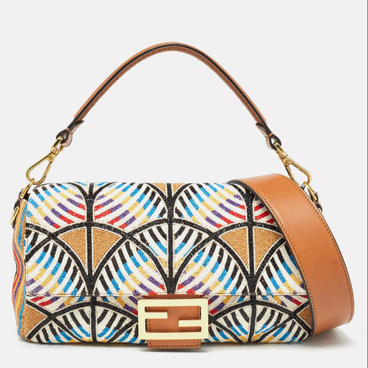 FDI Multicolor Peacock Motif Beaded Baguette Bag
