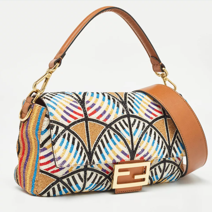 FDI Multicolor Peacock Motif Beaded Baguette Bag
