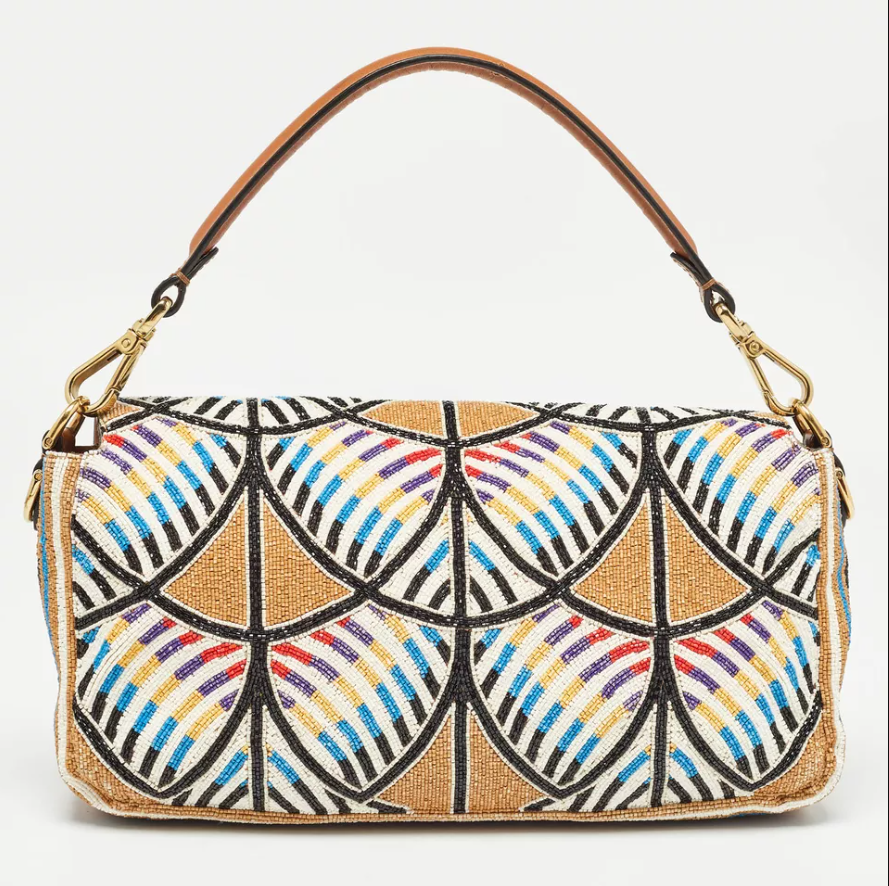 FDI Multicolor Peacock Motif Beaded Baguette Bag