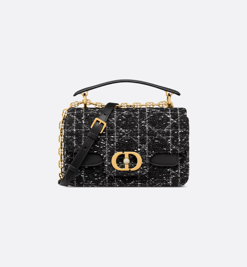 Small DIR Jolie Top Handle Bag Black Cannage Tweed
