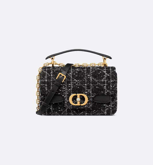 Small DIR Jolie Top Handle Bag Black Cannage Tweed