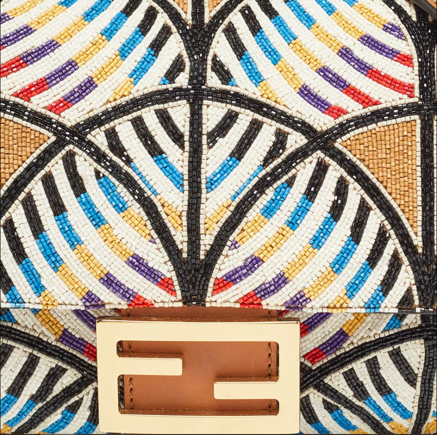 FDI Multicolor Peacock Motif Beaded Baguette Bag