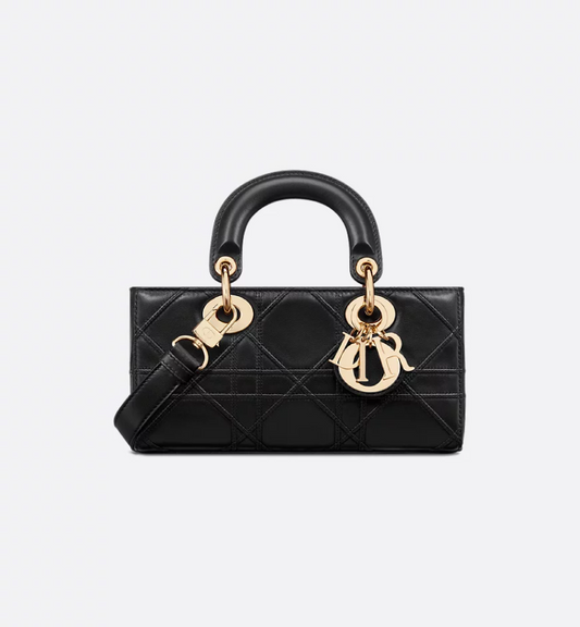 Small Lady D-Joy Bag Black Flat Macrocannage Lambskin