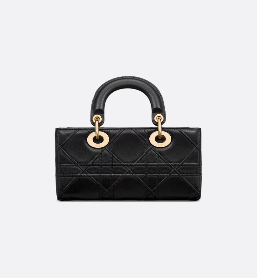 Small Lady D-Joy Bag Black Flat Macrocannage Lambskin