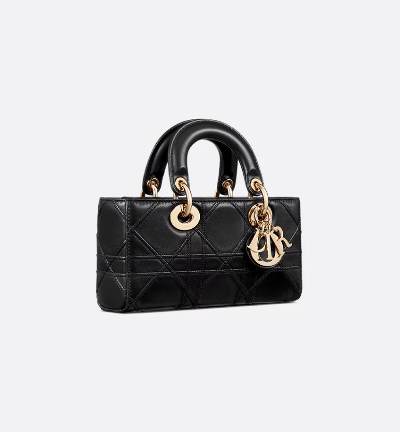 Small Lady D-Joy Bag Black Flat Macrocannage Lambskin