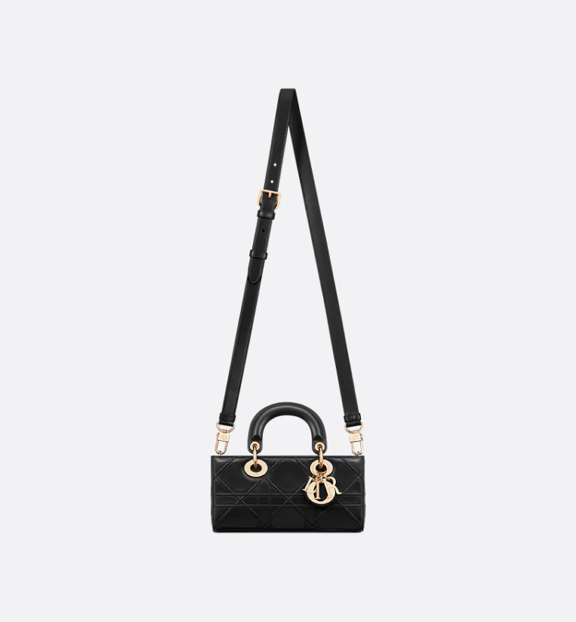 Small Lady D-Joy Bag Black Flat Macrocannage Lambskin