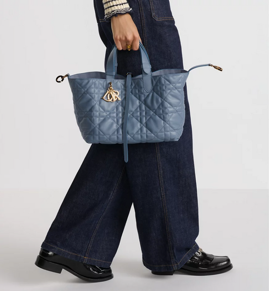 Medium DIR Toujours Bag Denim Blue Macrocannage Calfskin