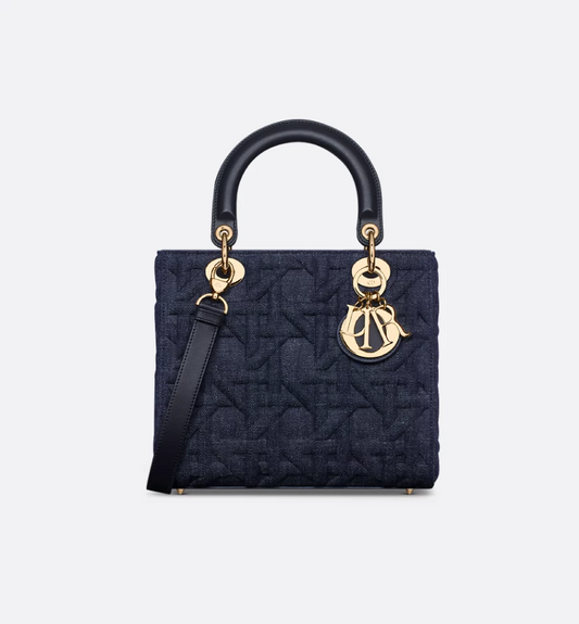 Medium Lady DIR Bag Blue Graphic Cannage Denim