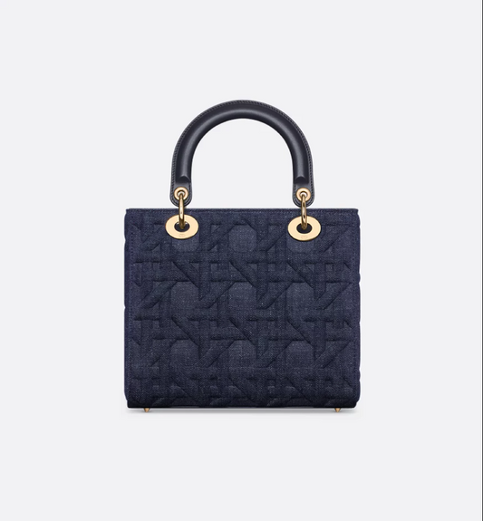 Medium Lady DIR Bag Blue Graphic Cannage Denim