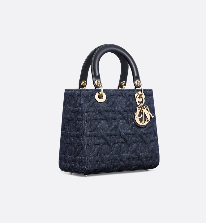 Medium Lady DIR Bag Blue Graphic Cannage Denim