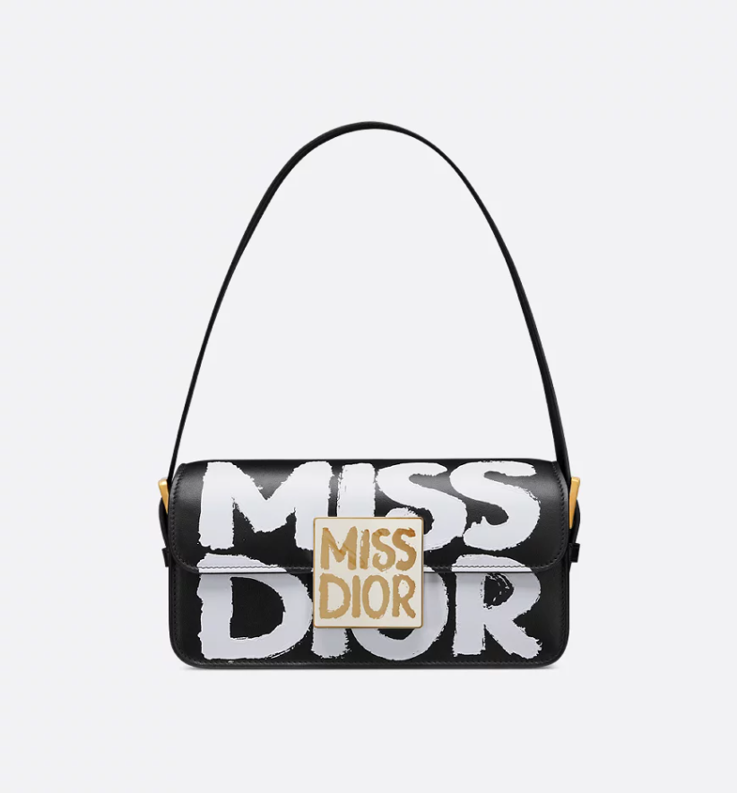 Miss DIR Flap Bag Black and White Miss Dior Graffiti Printed Calfskin