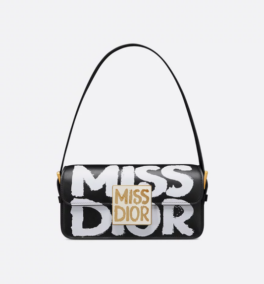 Miss DIR Flap Bag Black and White Miss Dior Graffiti Printed Calfskin